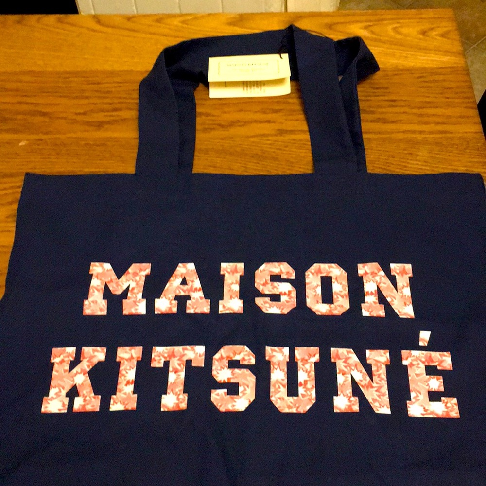 Madison Kitsune navy tote with pink print